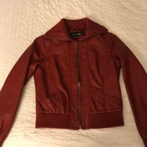 Red faux leather jacket